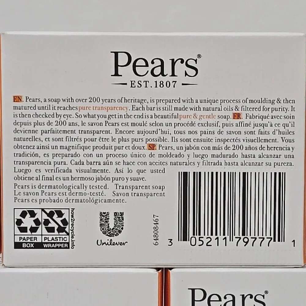 3 Pack Pears Pure & Gentle Transparent Soap 100g 3.5 oz. Bar Soap Glycerin